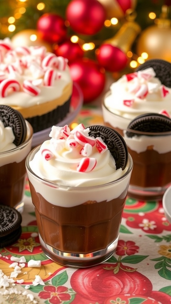 No-Bake Christmas Dessert Recipes A variety of no-bake Christmas desserts including cheesecake and pudding cups, decorated with festive toppings.